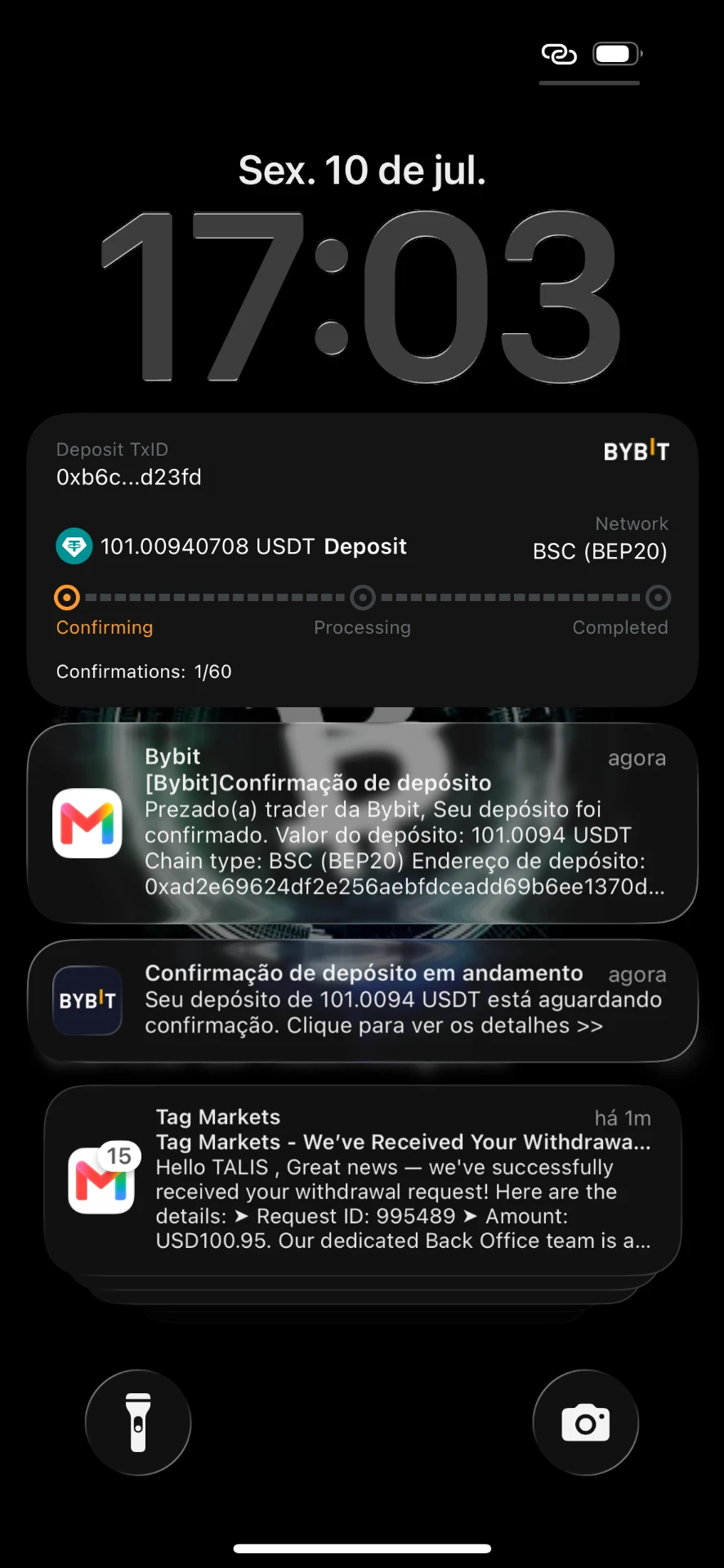 Saque solicitado e recebido
